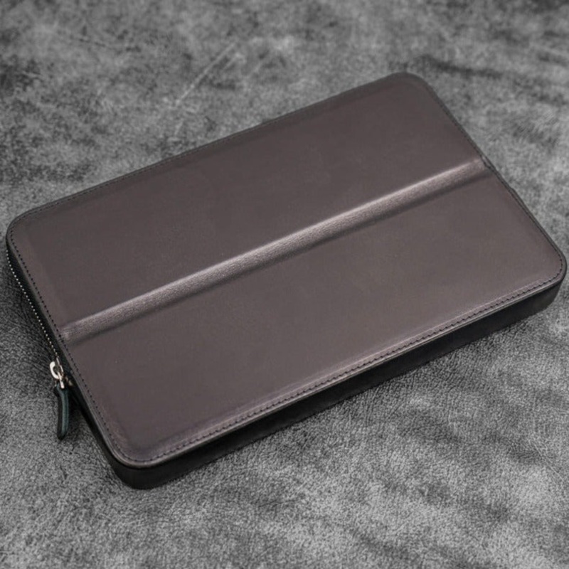 Galen Leather 12 Slot Zippered Magnum Opus Pen Case - Black (with Removable Pen Tray)