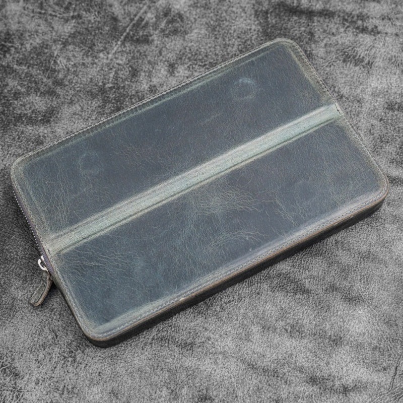 Galen Leather 12 Slot Zippered Magnum Opus Pen Case - Crazy Smoky (with Removable Pen Tray)