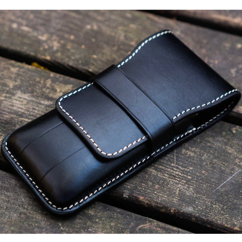 Galen Leather 3 Pen Flap Case - Black