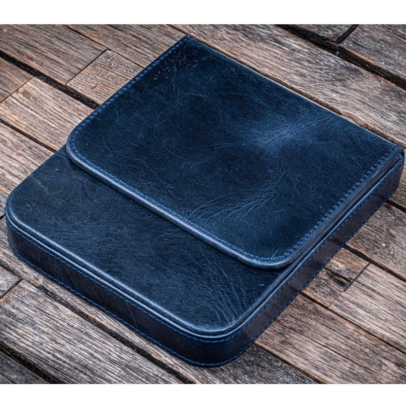 Galen Leather 6 Slot Magnum Opus Pen Case - Crazy Navy Blue (with Removable Tray)