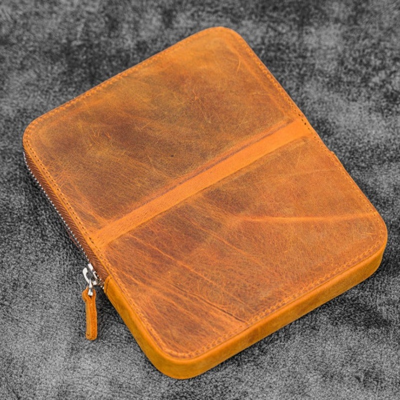 Galen Leather 6 Slot Zippered Magnum Opus Pen Case - Crazy Horse Brown
