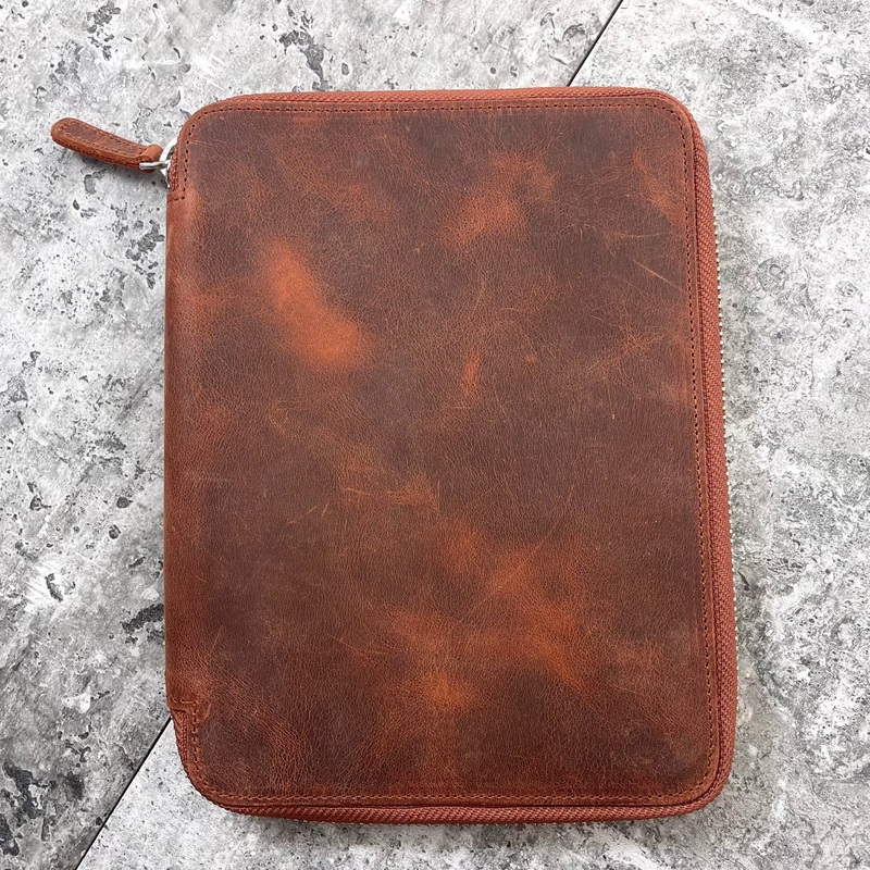 Galen Leather A5 Zippered Notebook Folio - Crazy Horse Orange