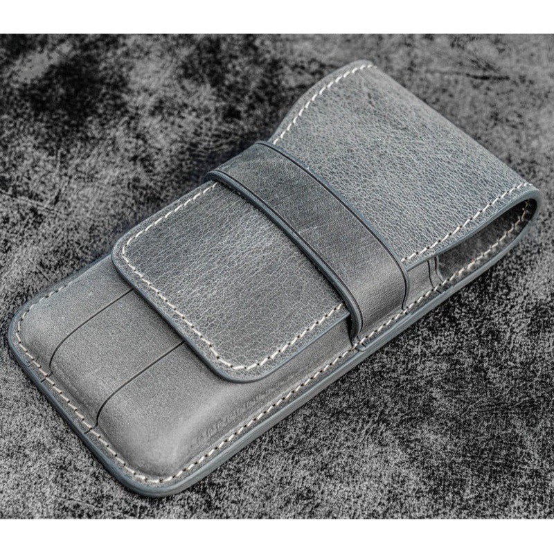 Galen Leather 3 Pen Flap Case - Crazy Horse Smoky