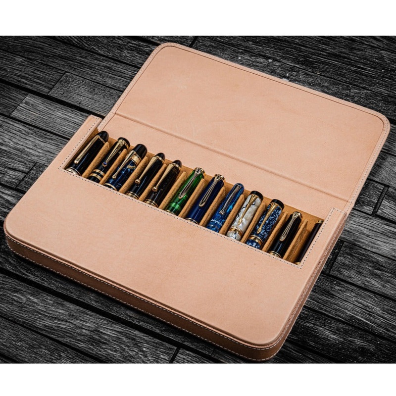 Galen Leather 12 Slot Magnum Opus Pen Case - Undyed (with Removable Pen Tray)