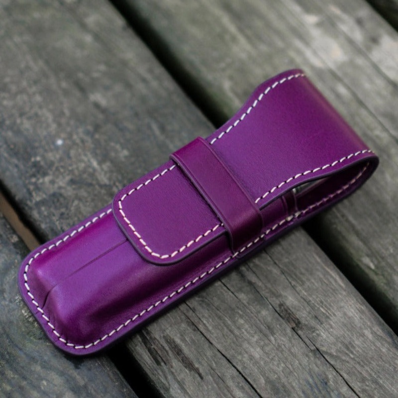 Galen Leather 2 Pen Flap Case - Purple