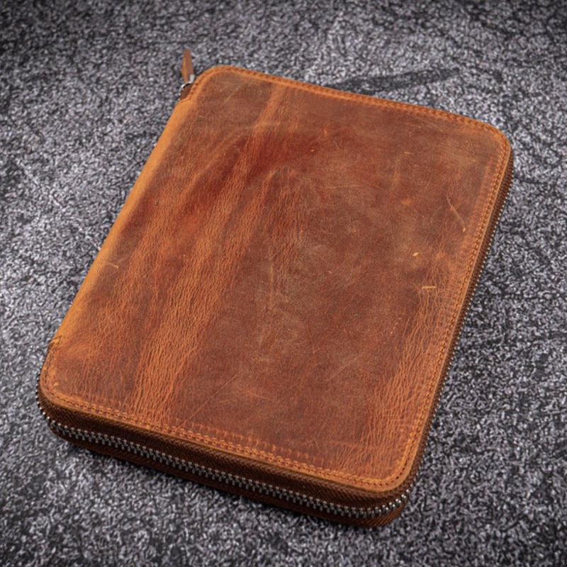 Galen Leather 20 Slot Zippered Pen Case - Crazy Horse Brown