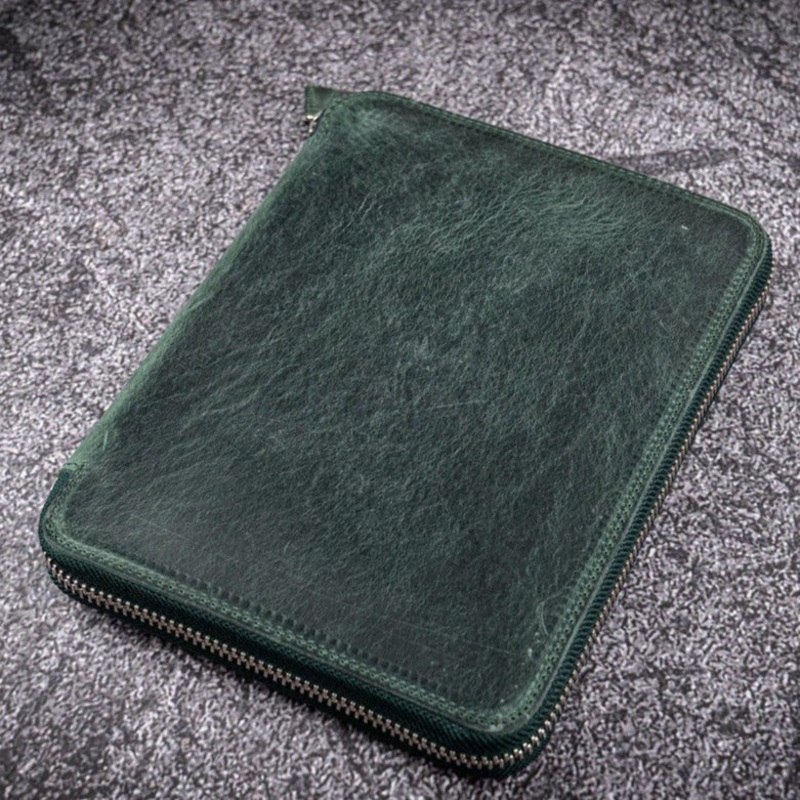 Galen Leather 20 Slot Zippered Pen Case - Crazy Horse Forest Green