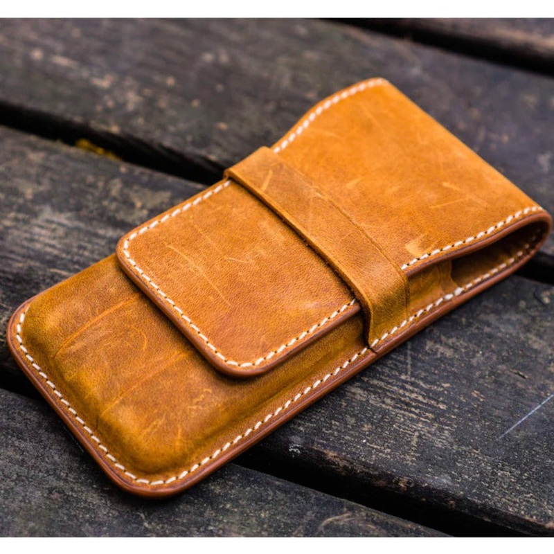 Galen Leather 3 Pen Flap Case - Crazy Horse Brown