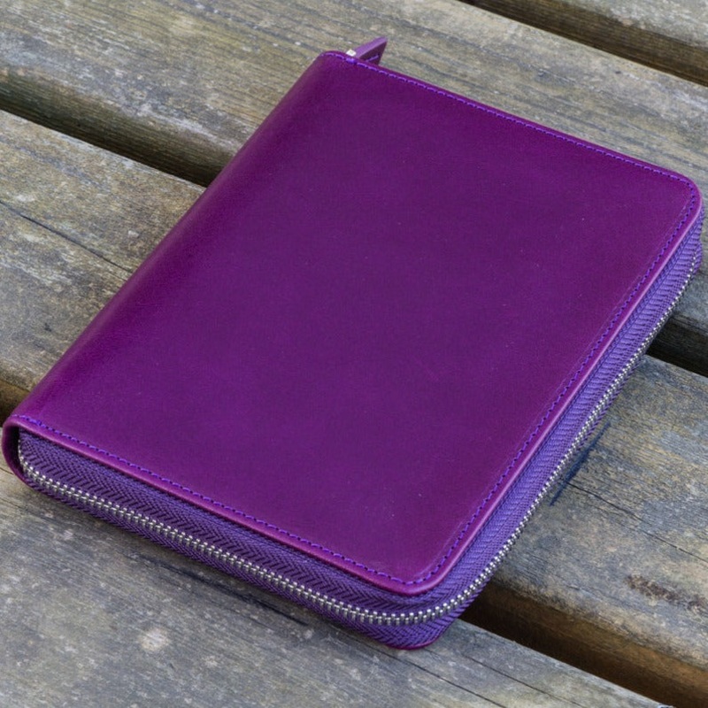 Galen Leather 5 Slot Zippered Pen Case - Purple