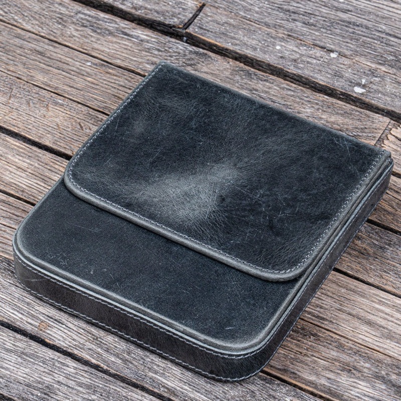 Galen Leather 6 Slot Magnum Opus Pen Case - Crazy Horse Smoky (with Removable Tray)