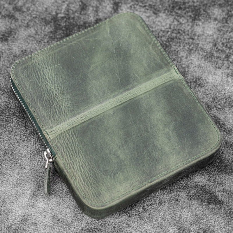 Galen Leather 6 Slot Zippered Magnum Opus Pen Case - Crazy Horse Forest Green