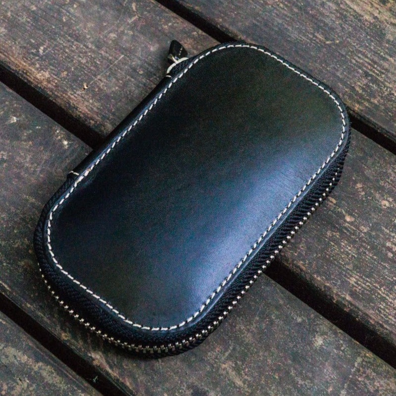 Galen Leather 6 Slot Zippered Pen Case - Black