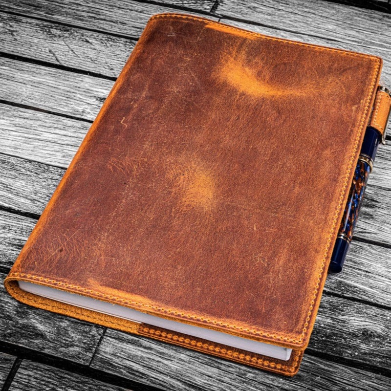 Galen Leather Slim A5 Notebook/Planner Cover - Crazy Horse Brown