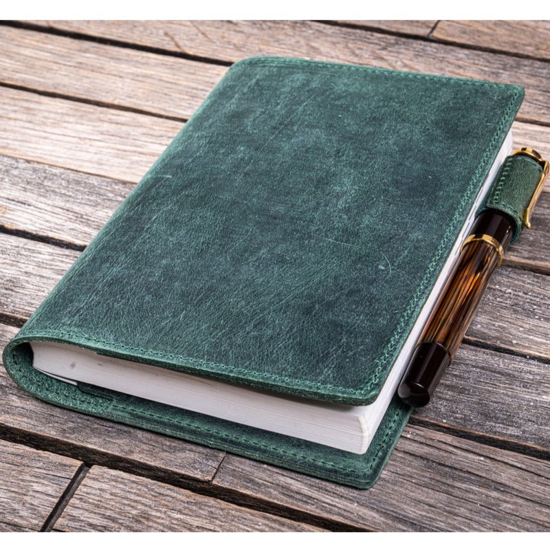 Galen Leather Slim A6 Notebook/Planner Cover - Crazy Horse Forest Green