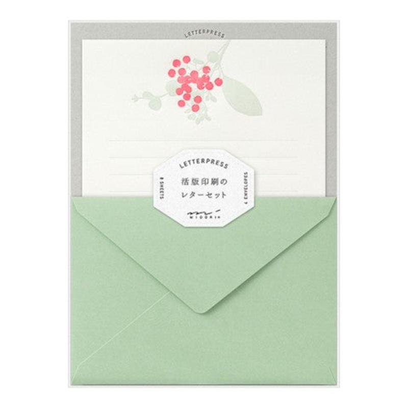 Midori Letter Set Letterpress Bouquet Red