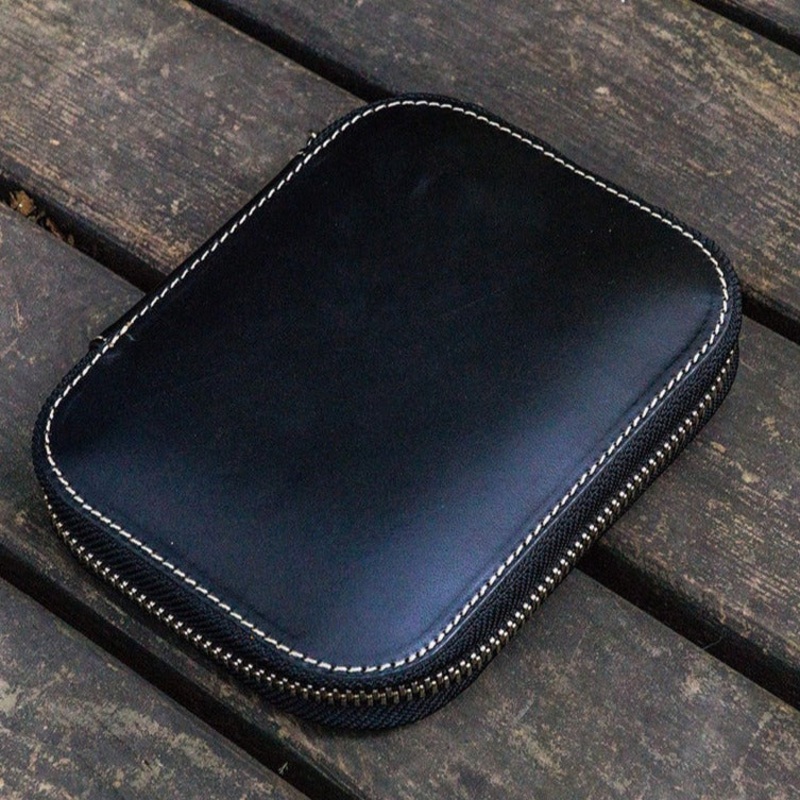 Galen Leather 10 Slot Zippered Pen Case - Black