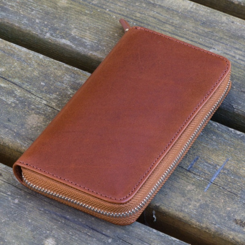 Galen Leather 3 Slot Zippered Pen Case - Brown