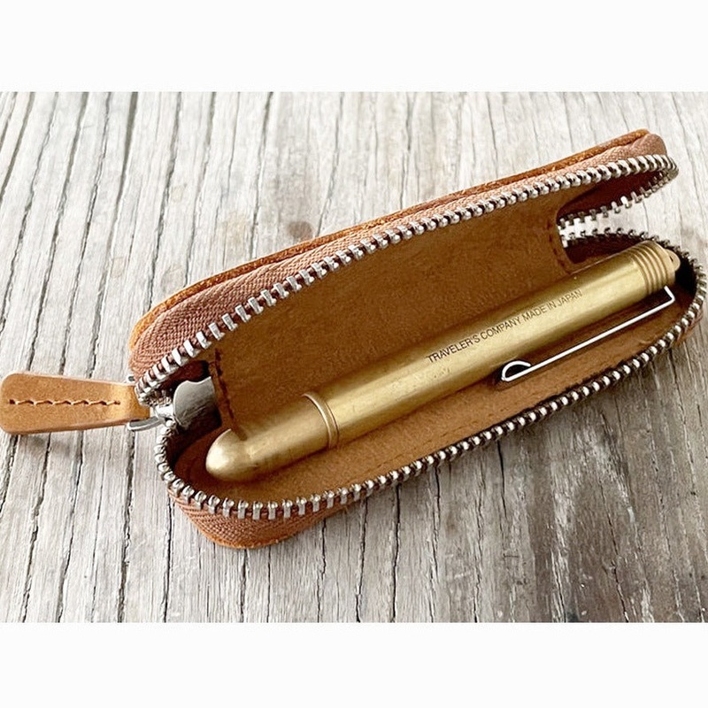 Galen Leather Single Zippered Pen Case for Kaweco Pocket Pen - Crazy Horse Brown