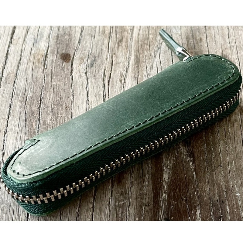 Galen Leather Single Zippered Pen Case for Kaweco Pocket Pen - Crazy Horse Forest Green