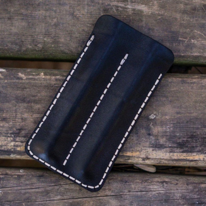 Galen Leather Double Fountain Pen Case/Pen Sleeve - Black