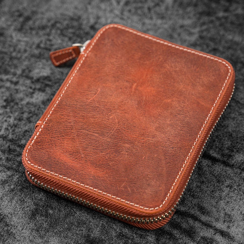 Galen Leather 10 Slot Zippered Pen Case - Crazy Horse Orange