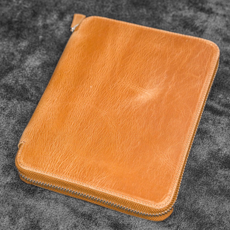 Galen Leather 20 Slot Zippered Pen Case - Crazy Horse Honey Ochre