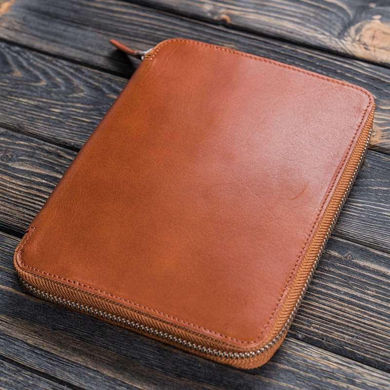 Galen Leather A5 Zippered Notebook Folio - Brown