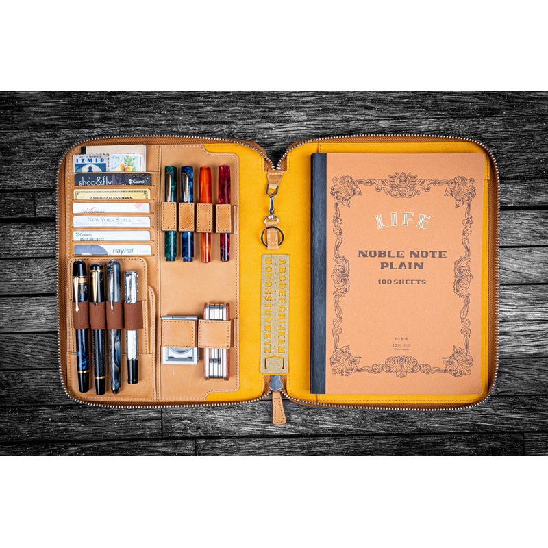 Galen Leather B5 Zippered Notebook Folio - Crazy Horse Honey Ochre