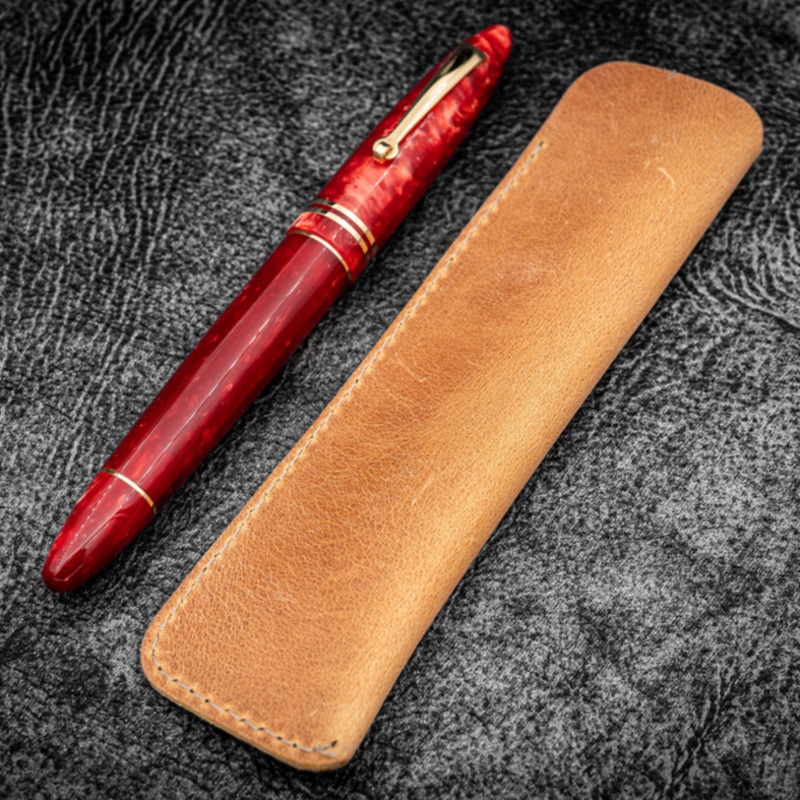 Galen Leather Single Fountain Pen Sleeve - Crazy Horse Honey Ochre