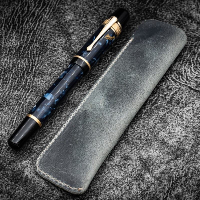 Galen Leather Single Fountain Pen Sleeve - Crazy Horse Smoky