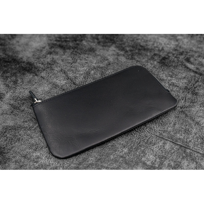 Galen Leather Slip-n-Zip 4 Slot Zippered Pen Pouch - Black