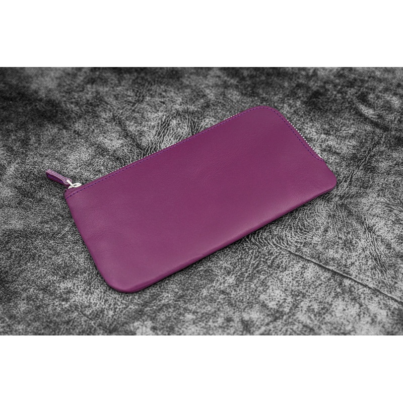 Galen Leather Slip-n-Zip 4 Slot Zippered Pen Pouch - Purple