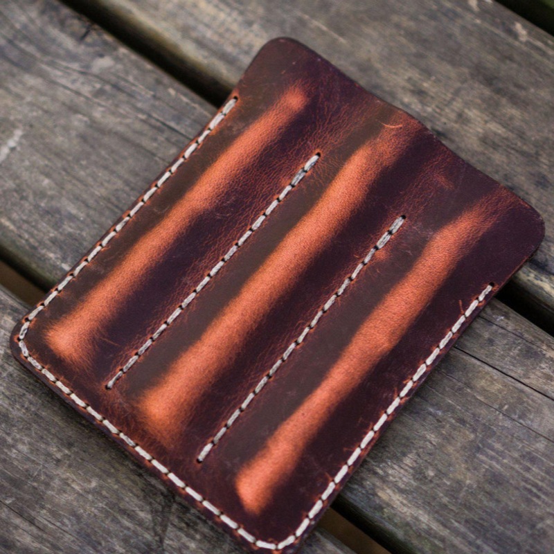 Galen Leather Triple Fountain Pen Case/Pen Pouch - Crazy Horse Orange