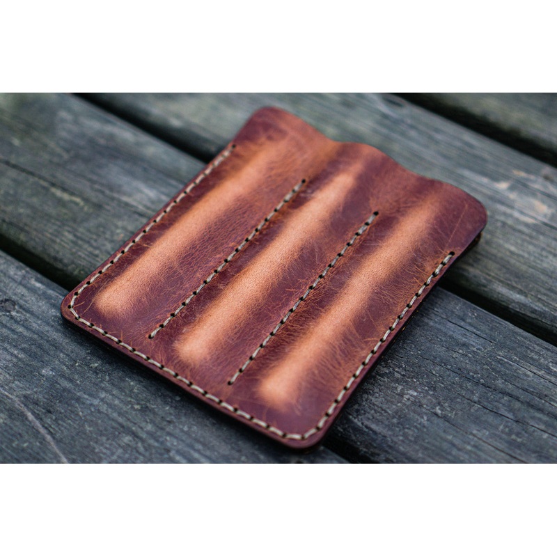 Galen Leather Triple Fountain Pen Case/Pen Pouch - Crazy Horse Tan