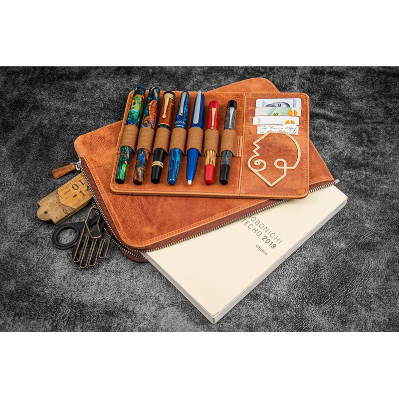Galen Leather Writer's Bank Bag/Pen Pouch - Crazy Horse Tan (Zippered)