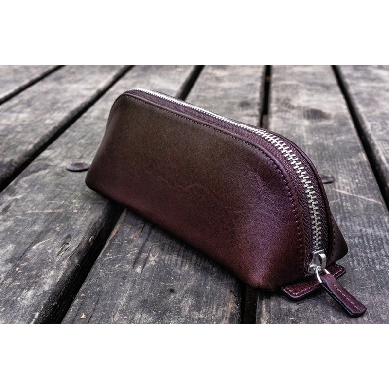 Galen Leather XLarge Pencil Case - Dark Brown (Zippered)