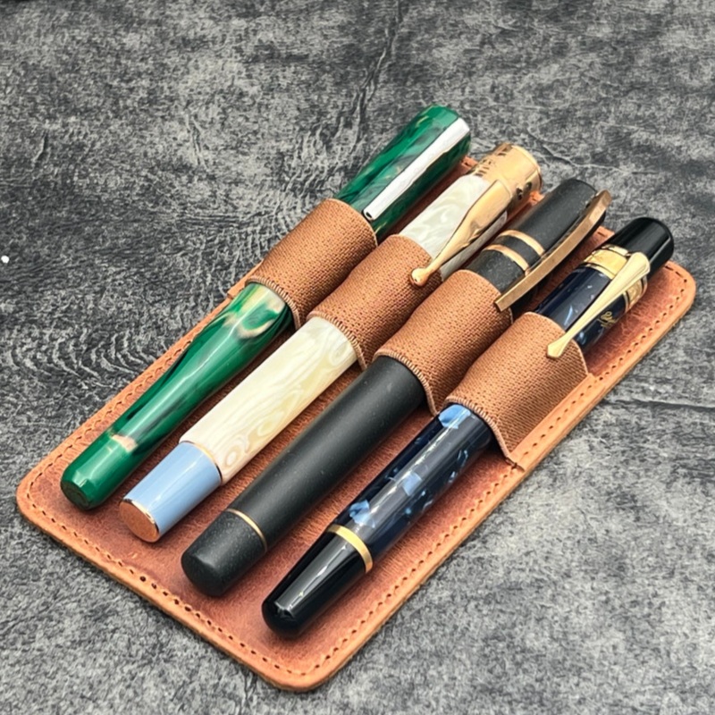 Galen Leather 4 Slot Replacement Pen Holder - Crazy Horse Forest Green