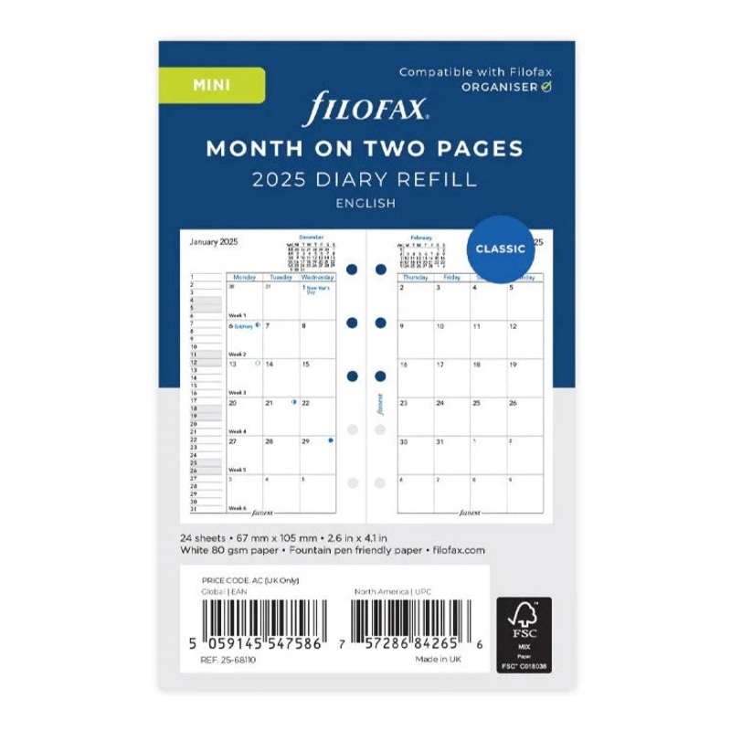 Filofax 2025 Mini Month on Two Pages Planner