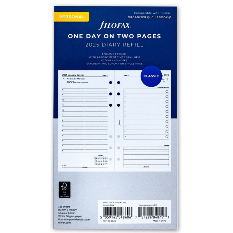 Filofax 2025 Personal One Day on Two Pages Planner