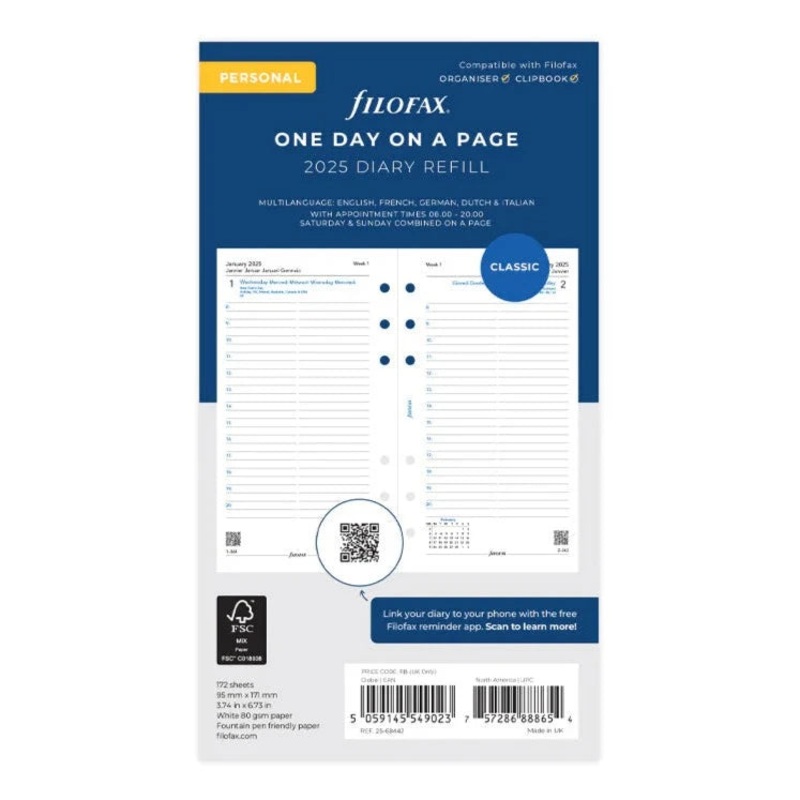Filofax 2025 Personal One Page on a Page Diary