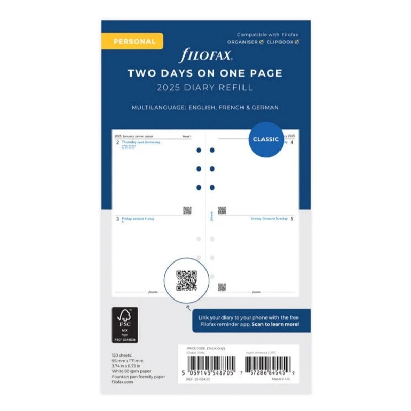 Filofax 2025 Personal Two Days on One Page Planner