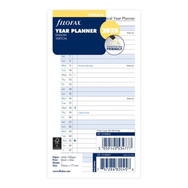 Filofax 2025 Personal Vertical Year Planner