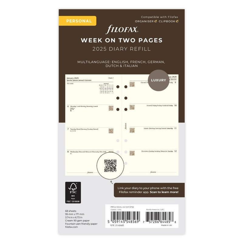 Filofax 2025 Personal Week on Two Pages Planner - Cotton Cream