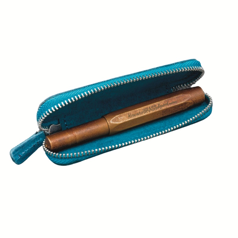 Galen Leather Single Zippered Pen Case for Kaweco Pocket Pen - Crazy Horse Ocean Blue
