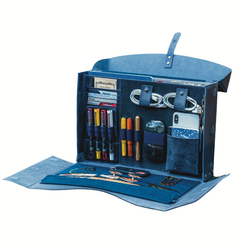 Galen Leather Writer's Medic Bag XLarge - Crazy Horse Navy Blue
