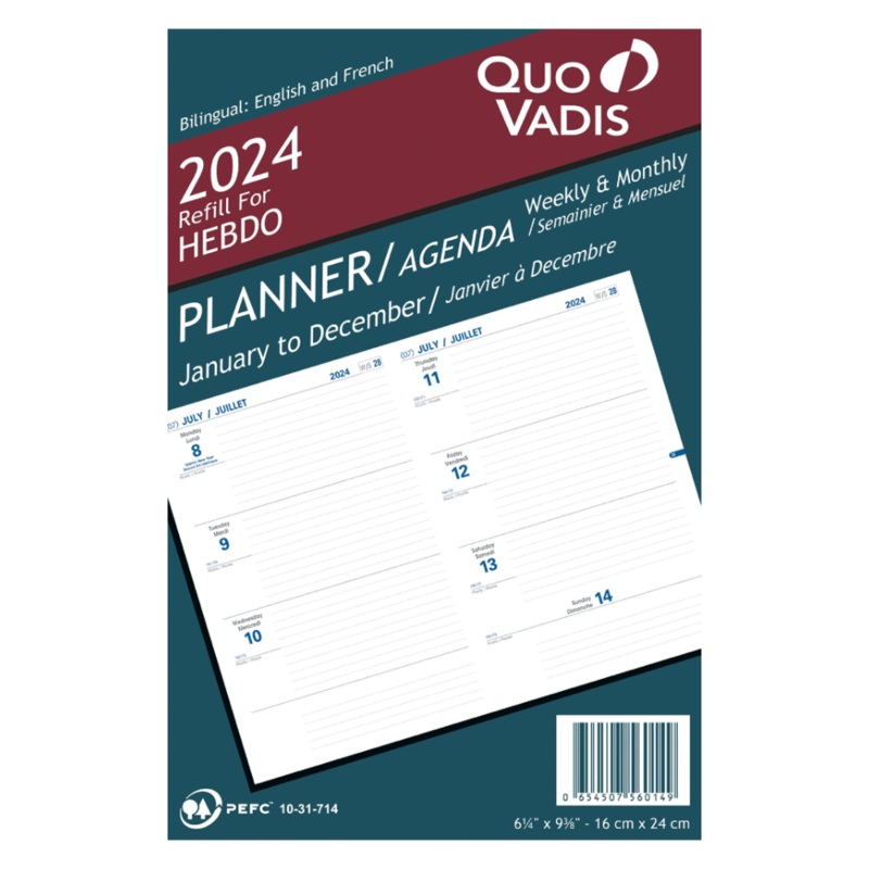 Quo Vadis 2025 Hebdo Weekly Planner - Refill Only