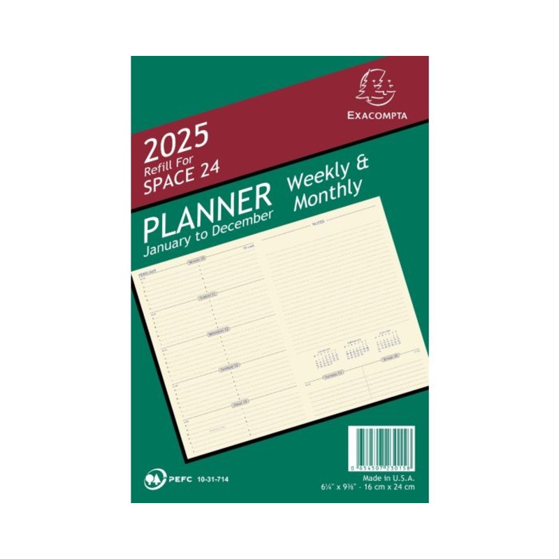 Quo Vadis 2025 Space 24 Weekly Planner with Notes - Refill only