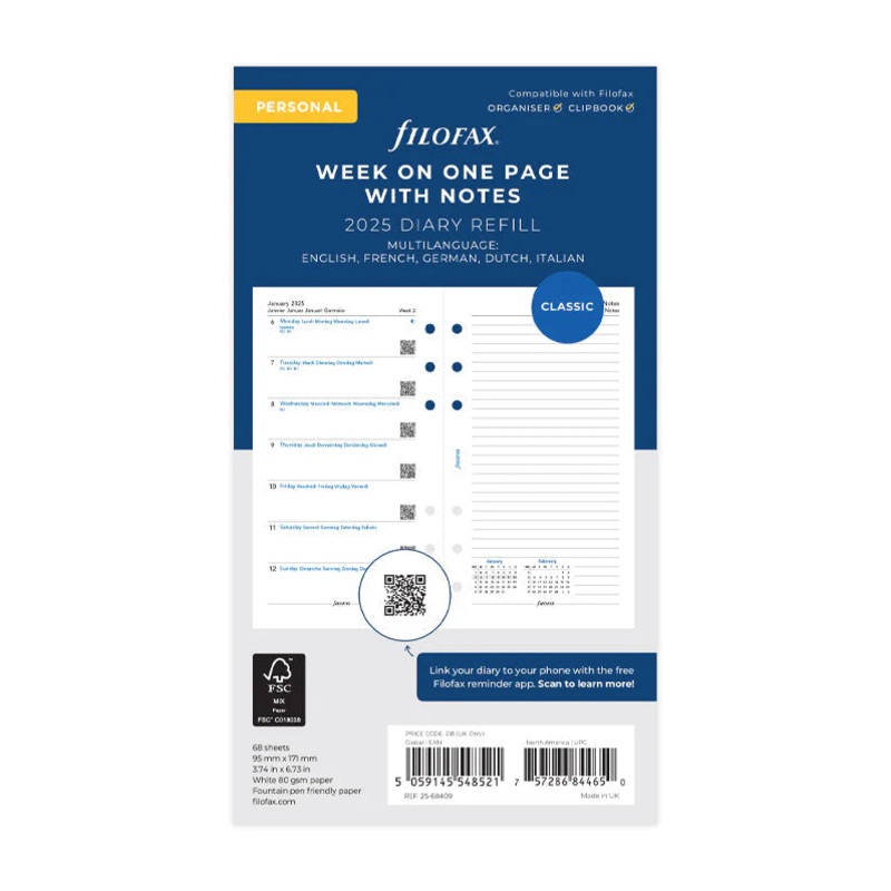 Filofax 2025 Personal Week on One Page with Notes Planner