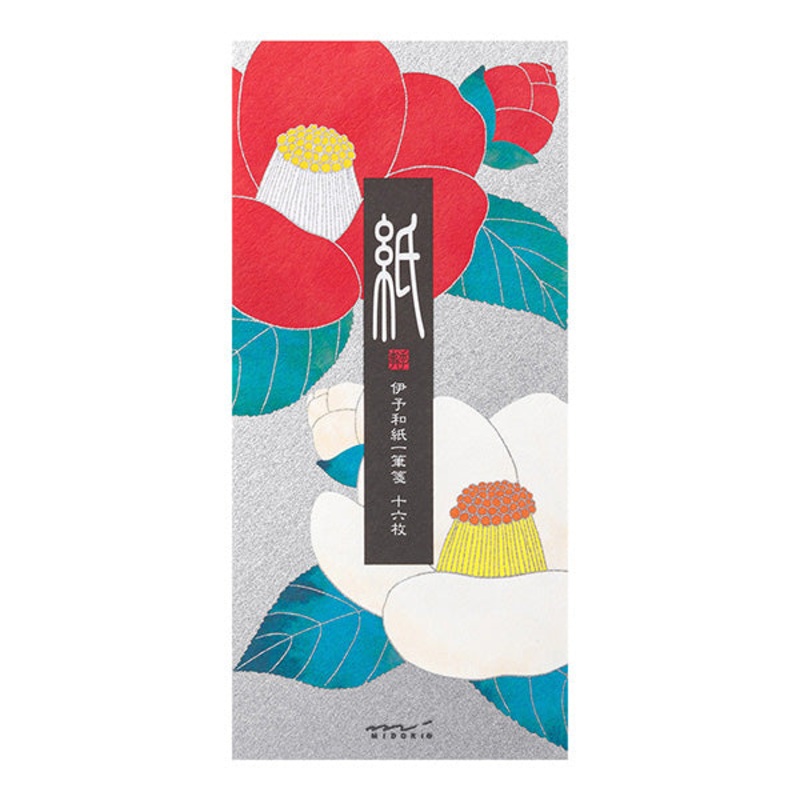 Midori Message Letter Pad 558 Silk Printing Red and White Camellia