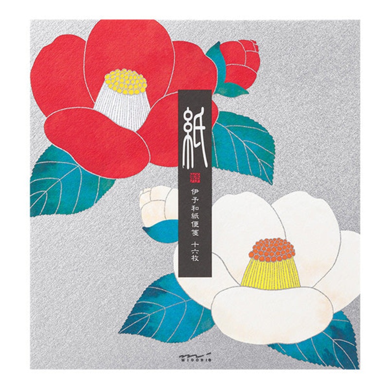 Midori Letter Pad 121 Silk Printing Red and White Camellia